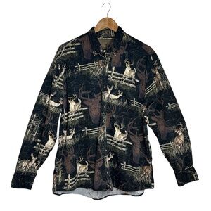NORTH RIVER VTG Cotton Deer Buck Nature Print Long Sleeve Button Down Shirt M